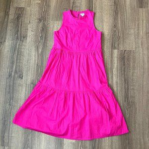 J.Crew Pink Tiered Sleeveless Ruffle Neck Midi Dress Sz 2